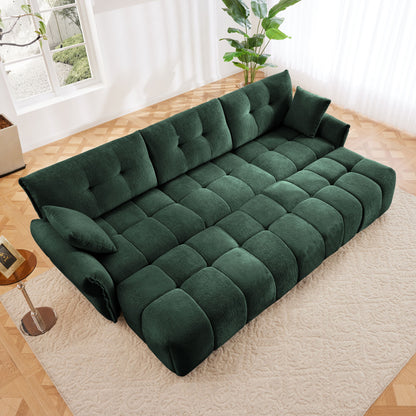 Elegant Textured 3 Seater Sofa Set With 3 Ottomans And Pillows Frame - Green