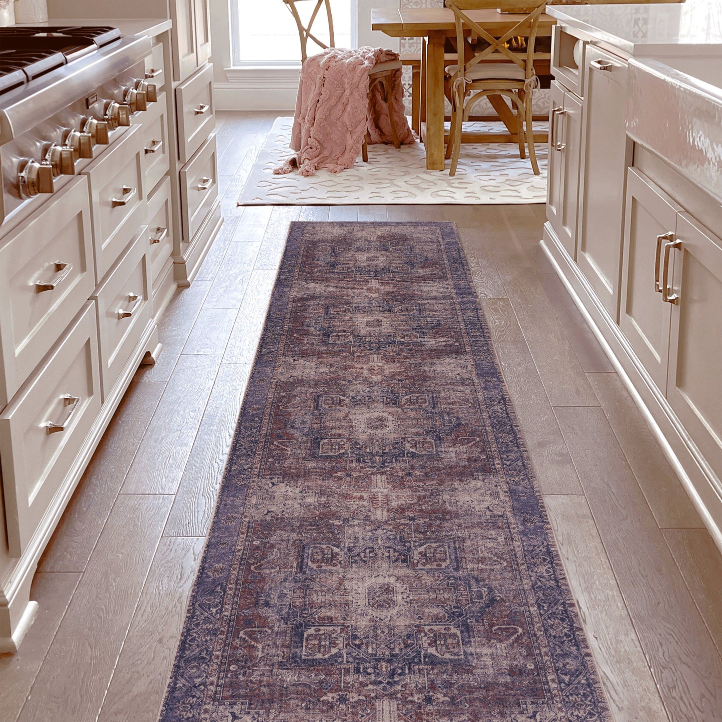 Maval - 2'6'' X 10' Washable Runner Rug - Burgundy