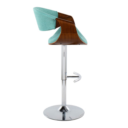 Curvo - Mid-Century Modern Adjustable Barstool With Swivel With Rounded T Footrest (Set of 2) - Chrome / Walnut / Teal