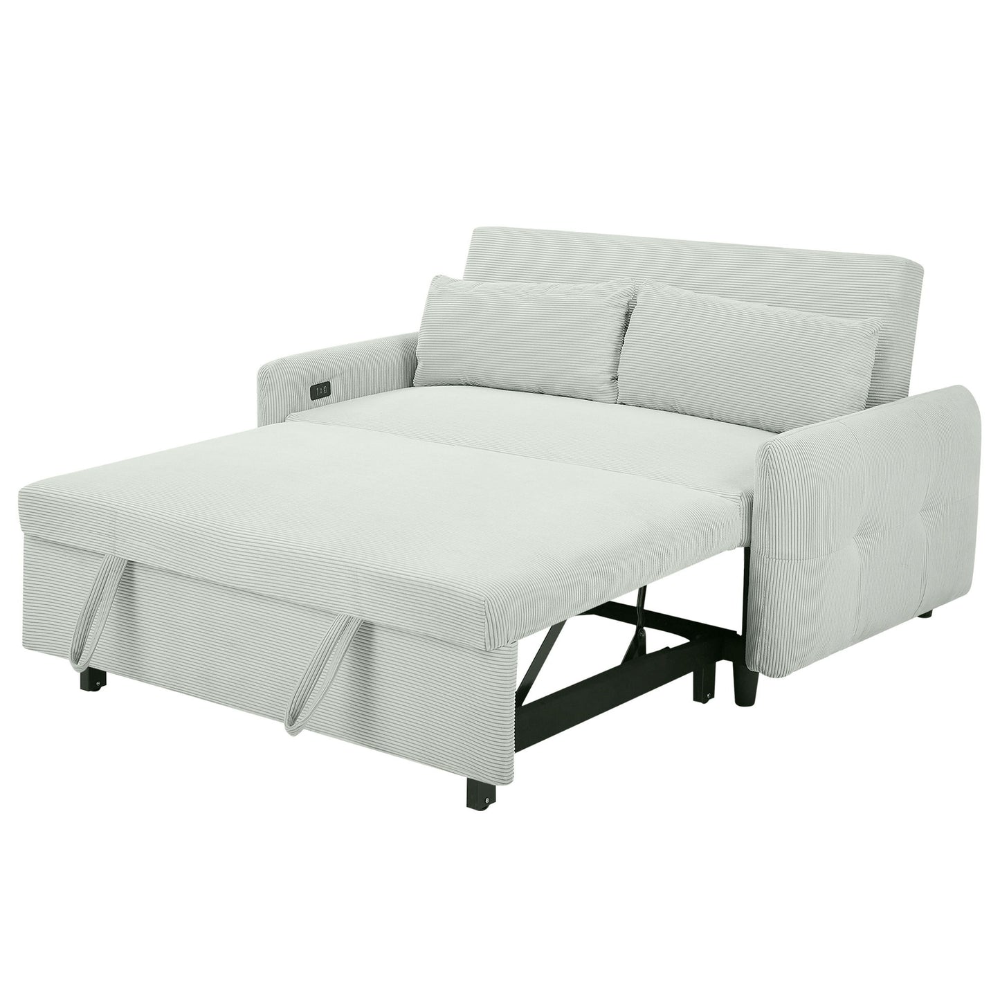 Pull Out Sofa Bed Convertible Couch 2 Seat Loveseat Sofa Modern Sleeper Sofa With 2 Throw Pillows And USB Ports For Living Room - Light Gray Green