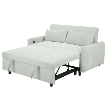 Pull Out Sofa Bed Convertible Couch 2 Seat Loveseat Sofa Modern Sleeper Sofa With 2 Throw Pillows And USB Ports For Living Room - Light Gray Green