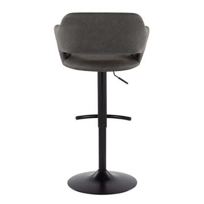 Margarite - Contemporary Adjustable Barstool With Swivel With Rounded T Footrest (Set of 2) - Black / Gray