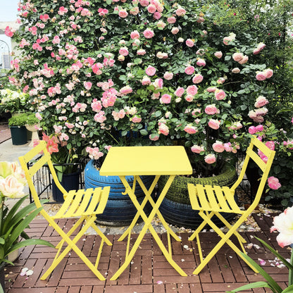 3 Piece Patio Bistro Set Of Foldable Square Table And Chairs - Yellow