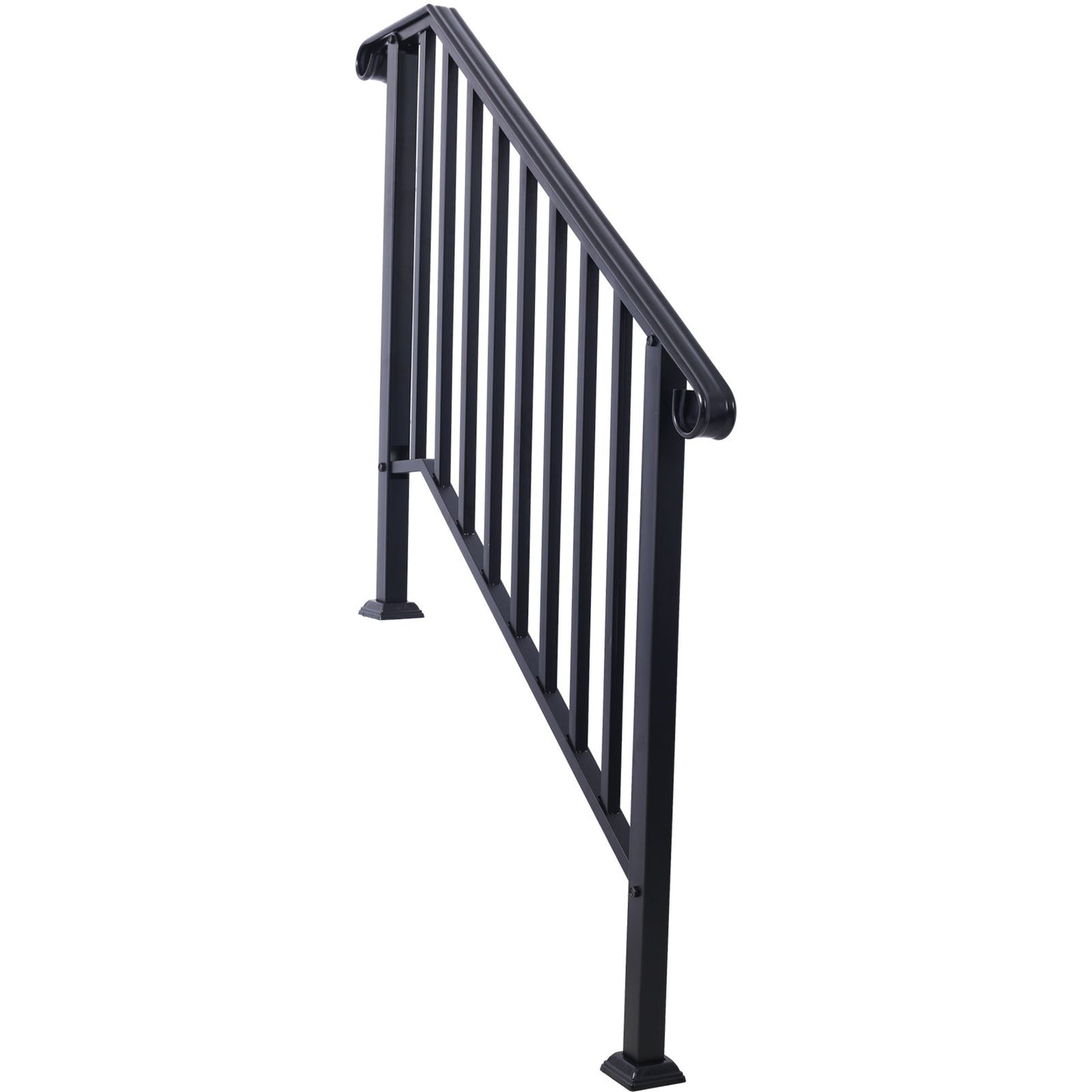 Handrails For Outdoor Steps, Fit 3 Or 4 Steps Outdoor Stair Railing, Picket#3 Wrought Iron Handrail, Flexible Porch Railing, Transitional Handrails For Concrete Steps Or Wooden Stairs - Black