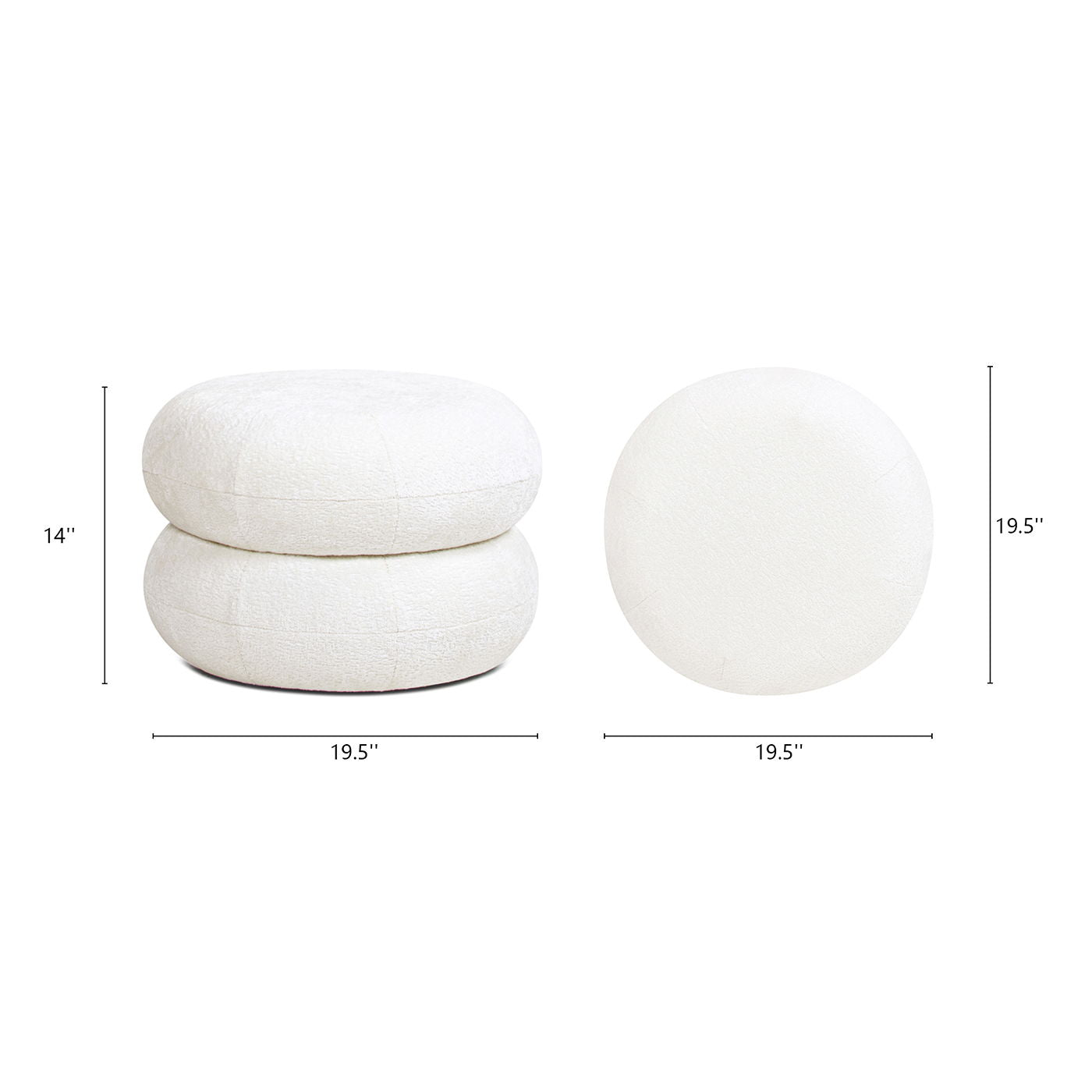 Nest - Low Round Upholstered Ottoman - Almond White