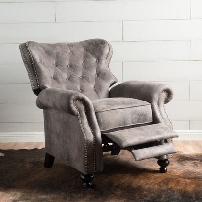 Accented Push Back Recliner Chair With Rolled Arms, Cocooning Comfort - Brown Gray