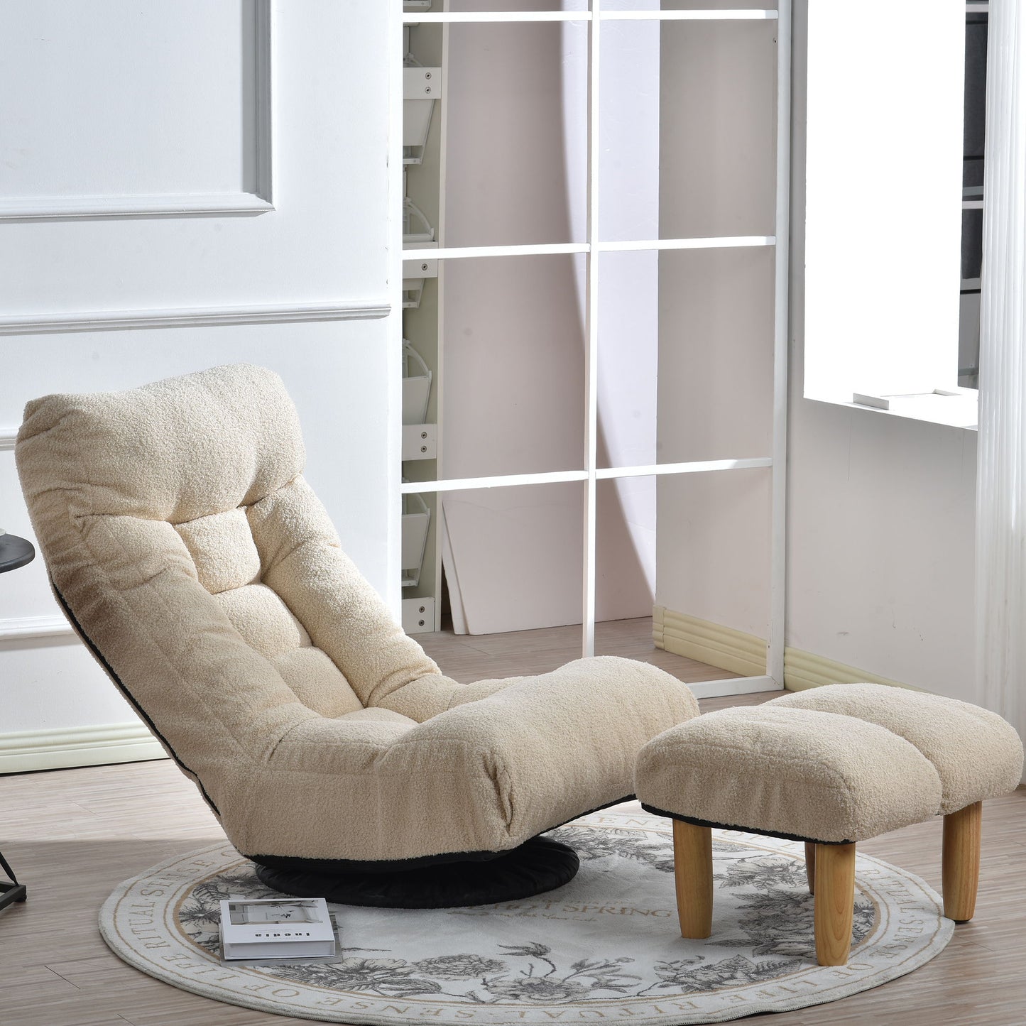Japanese Style Single Reclining Sofa Chair With Adjustable Features Cotton For Balcony And Leisure - White