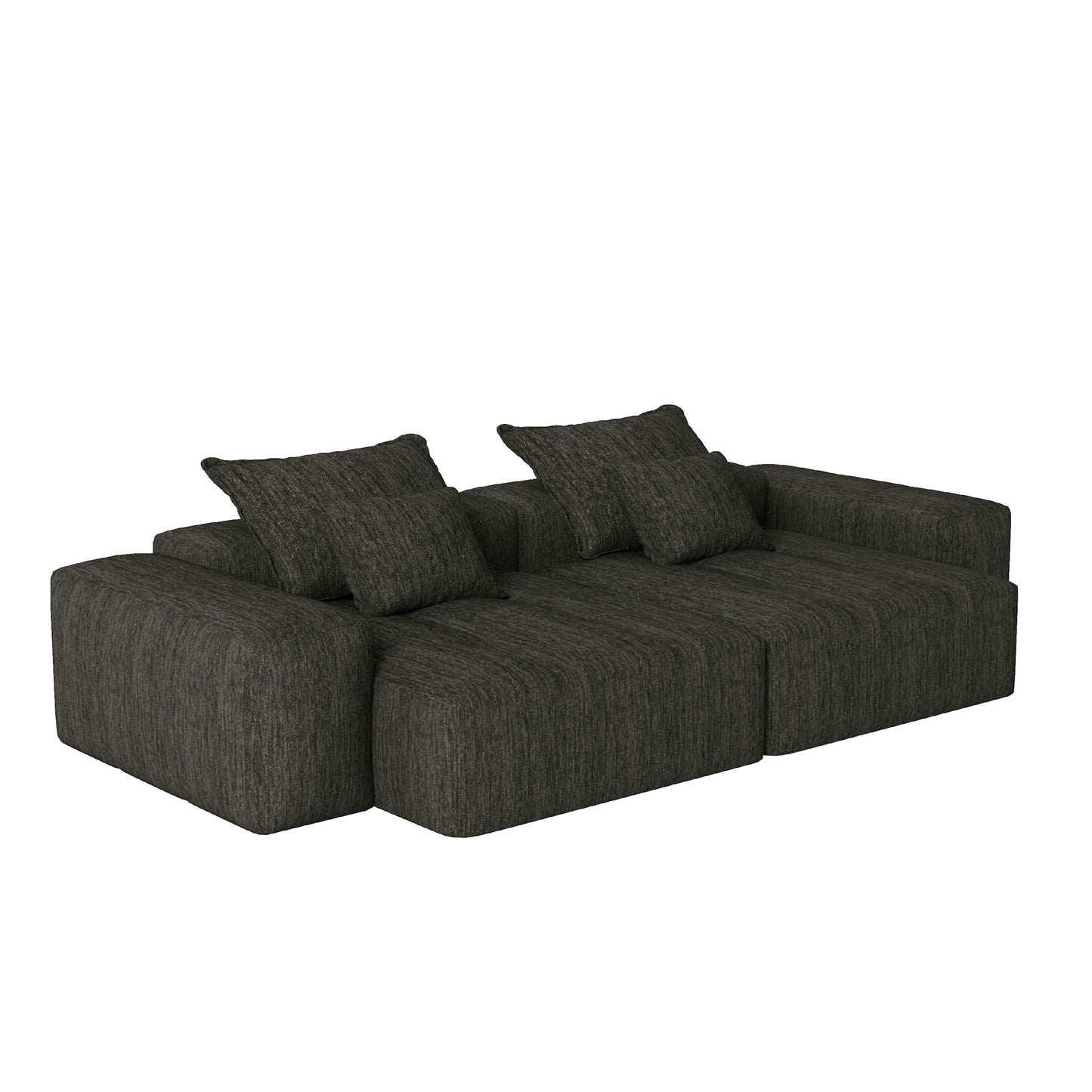 Modern Oversized Modular Sectional Sofa With 2 Chaise Lounge And 2 Armrest, Sparkling Chenille Fabric Soft Cushion Sofa With 4 Pillows, 4 Pieces Diy Combination Tufted Sofa, No Assembly Required - Black