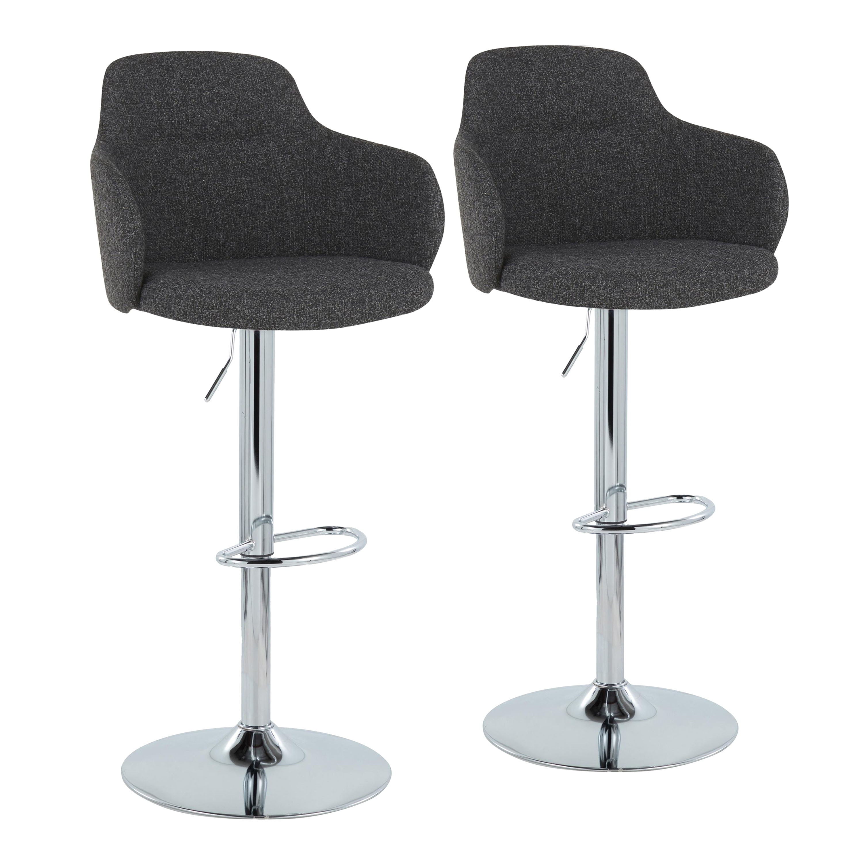 Boyne - Contemporary Adjustable Barstool With Swivel With Oval Footrest (Set of 2) - Chrome / Dark Gray