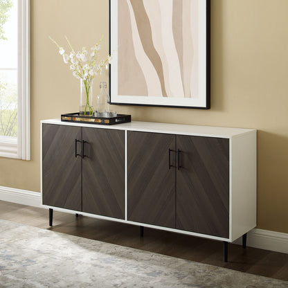 Mid-Century Modern Faux Bookmatch Door Buffet - Ash Brown / Solid White