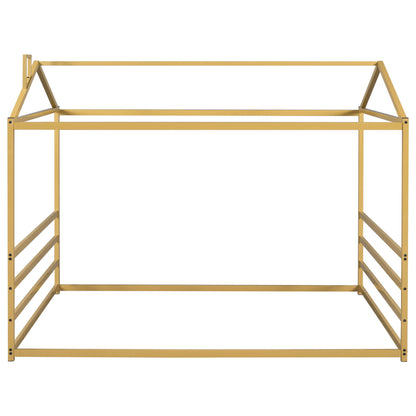 Queen Metal House Shape Platform Bed - Gold