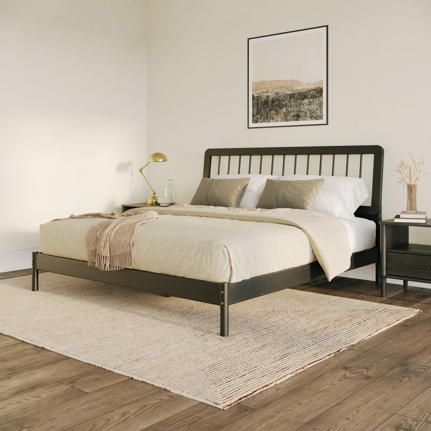 Mid-Century Modern Solid Wood King Spindle Bed - Black