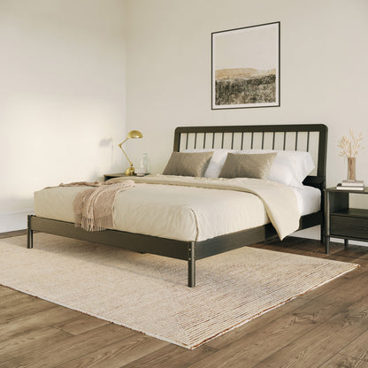 Mid-Century Modern Solid Wood King Spindle Bed - Black