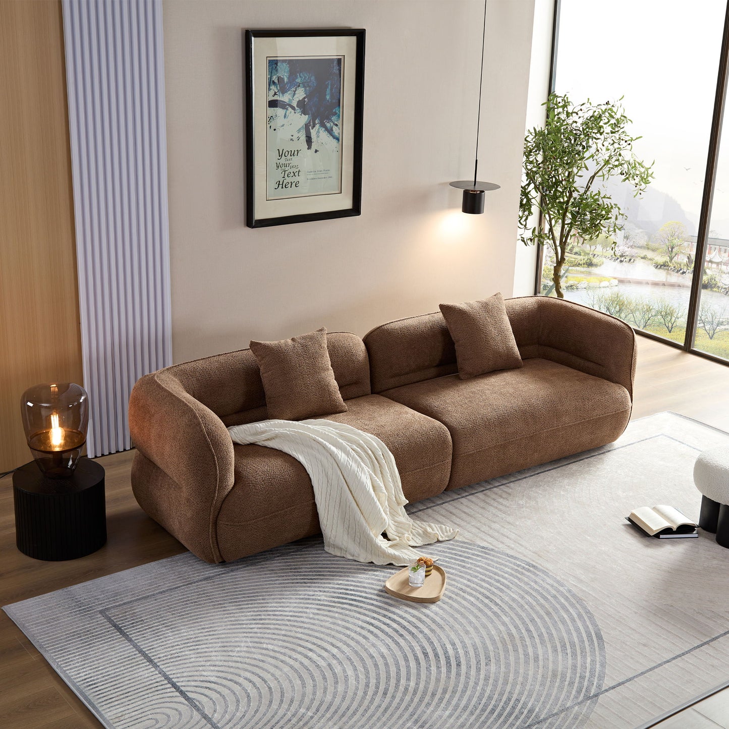 Sectional Sofa With Durable Fabric, Solid Wood Frame, And High Density Sponge Fill - Camel