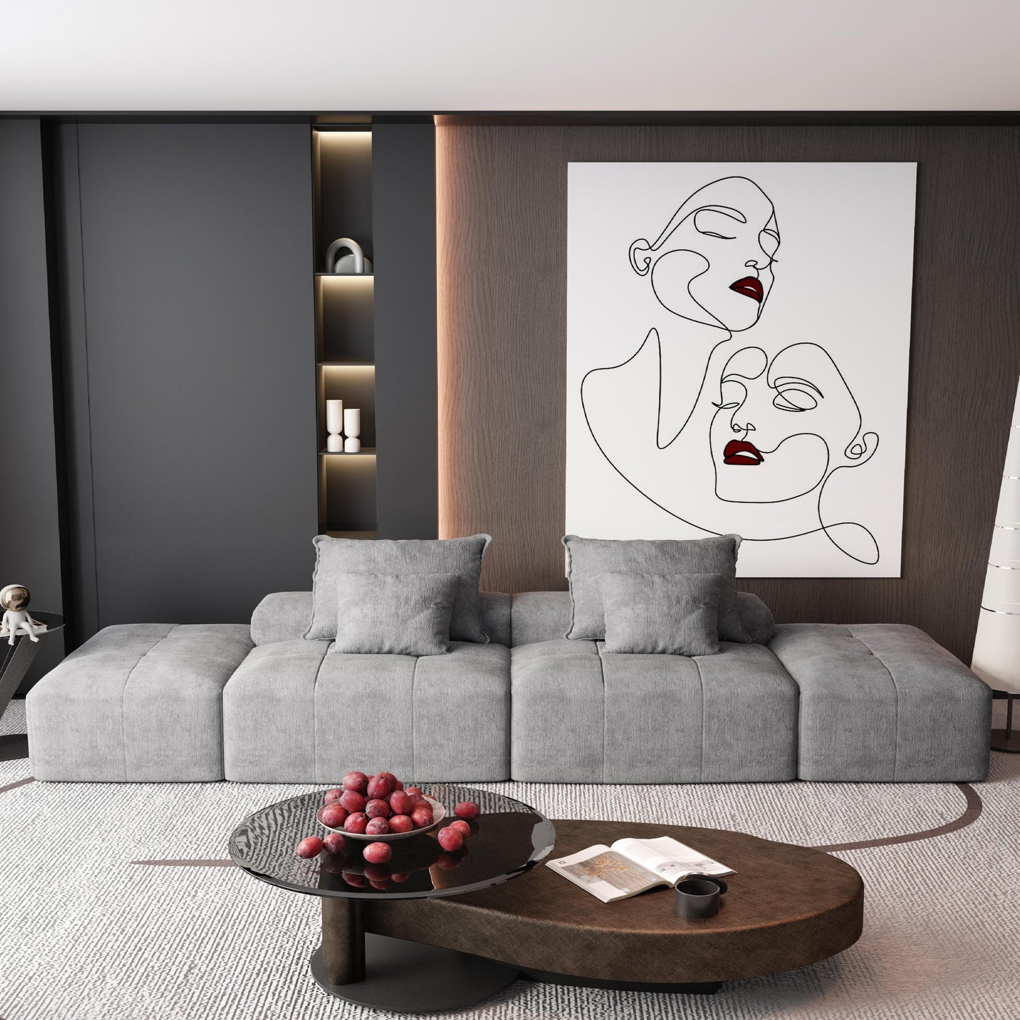 Modern Oversized Modular Sectional Sofa With 2 Ottoman And 2 Seat, Sparkling Chenille Fabric Soft Cushion Sofa With 4 Pillows, 4 Pieces Diy Combination Tufted Sofa, No Assembly Required - Gray