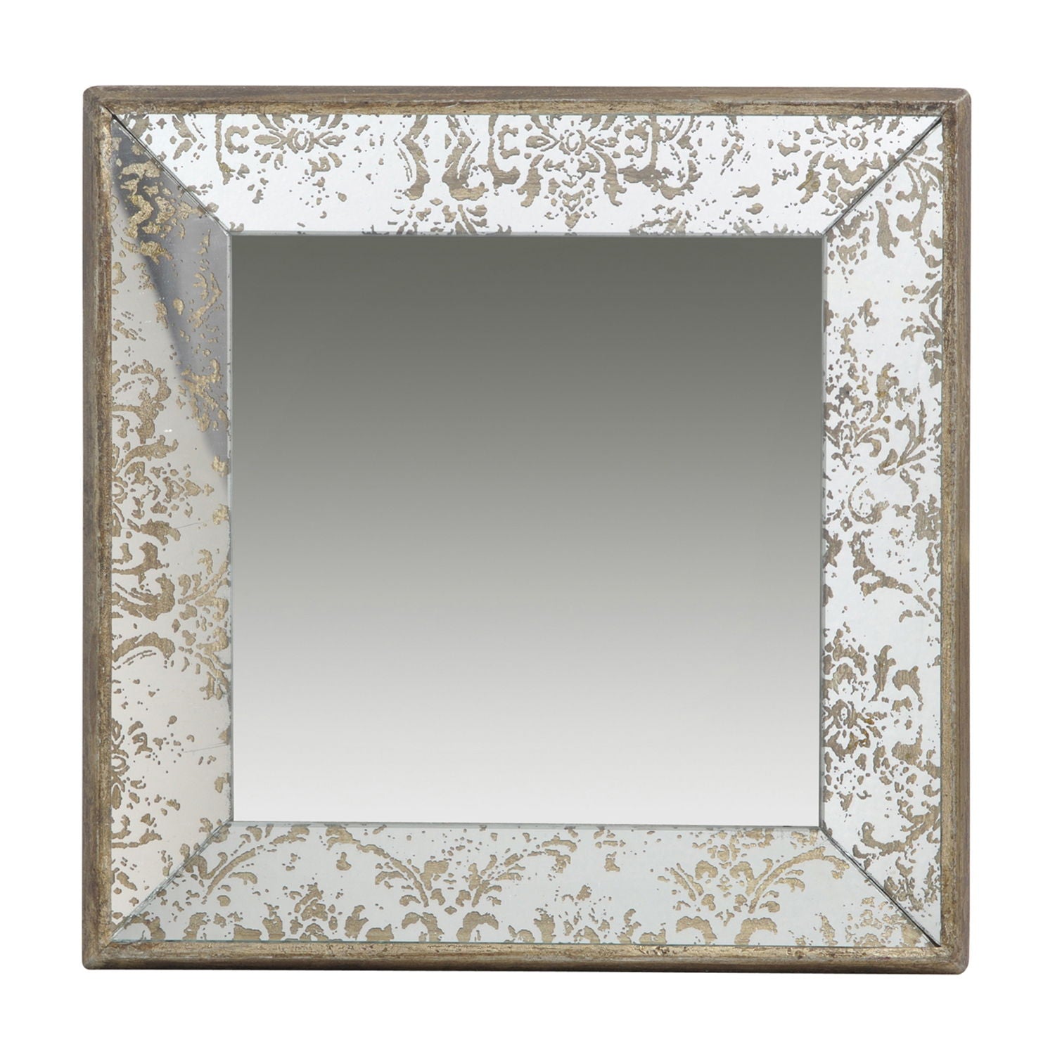Antique Square Mirror With Floral Accents Decorative Display Tray, Hanging Mirror, Traditional Home Decor - Silver