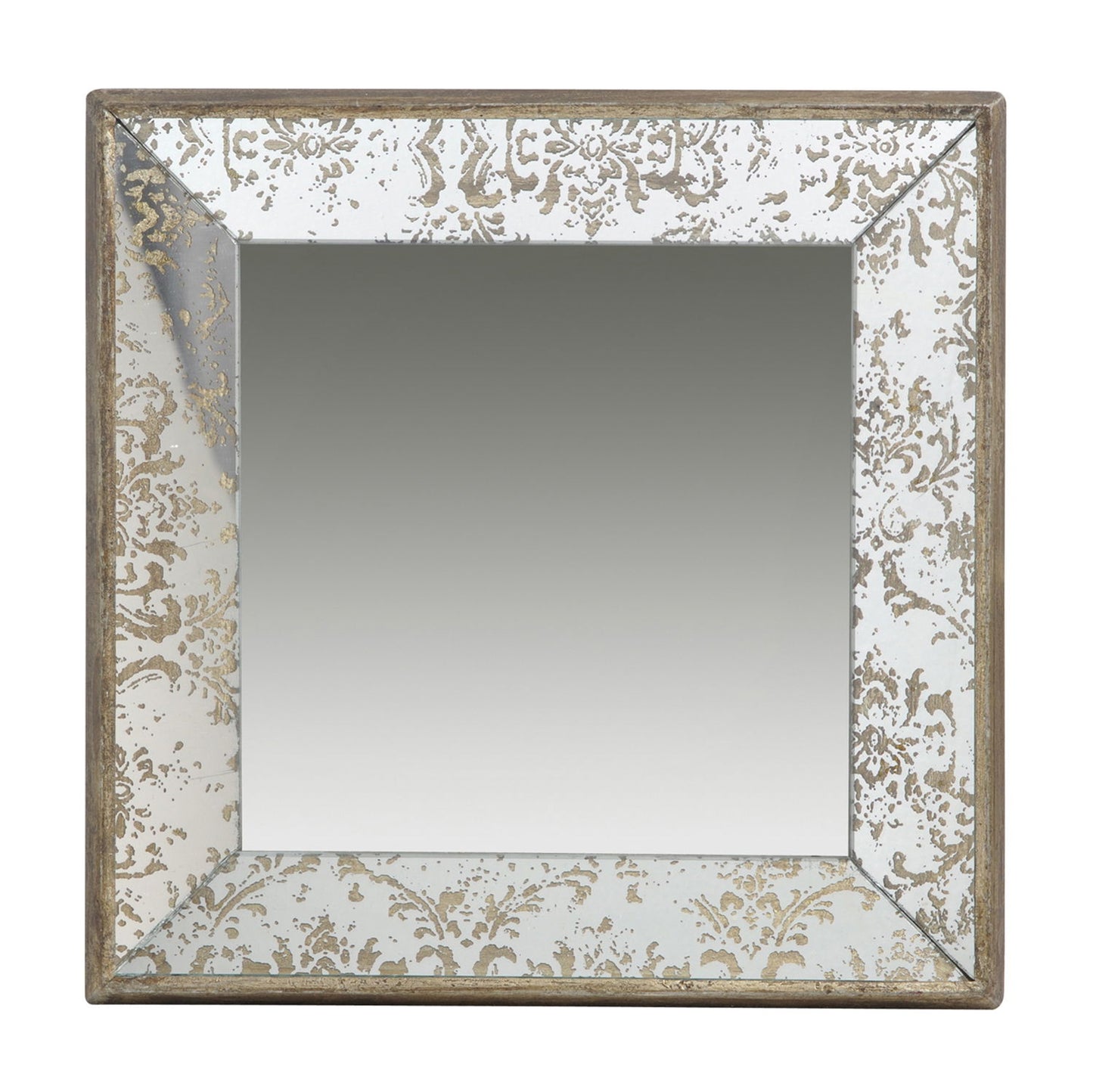 Antique Square Mirror With Floral Accents Decorative Display Tray, Hanging Mirror, Traditional Home Decor - Silver