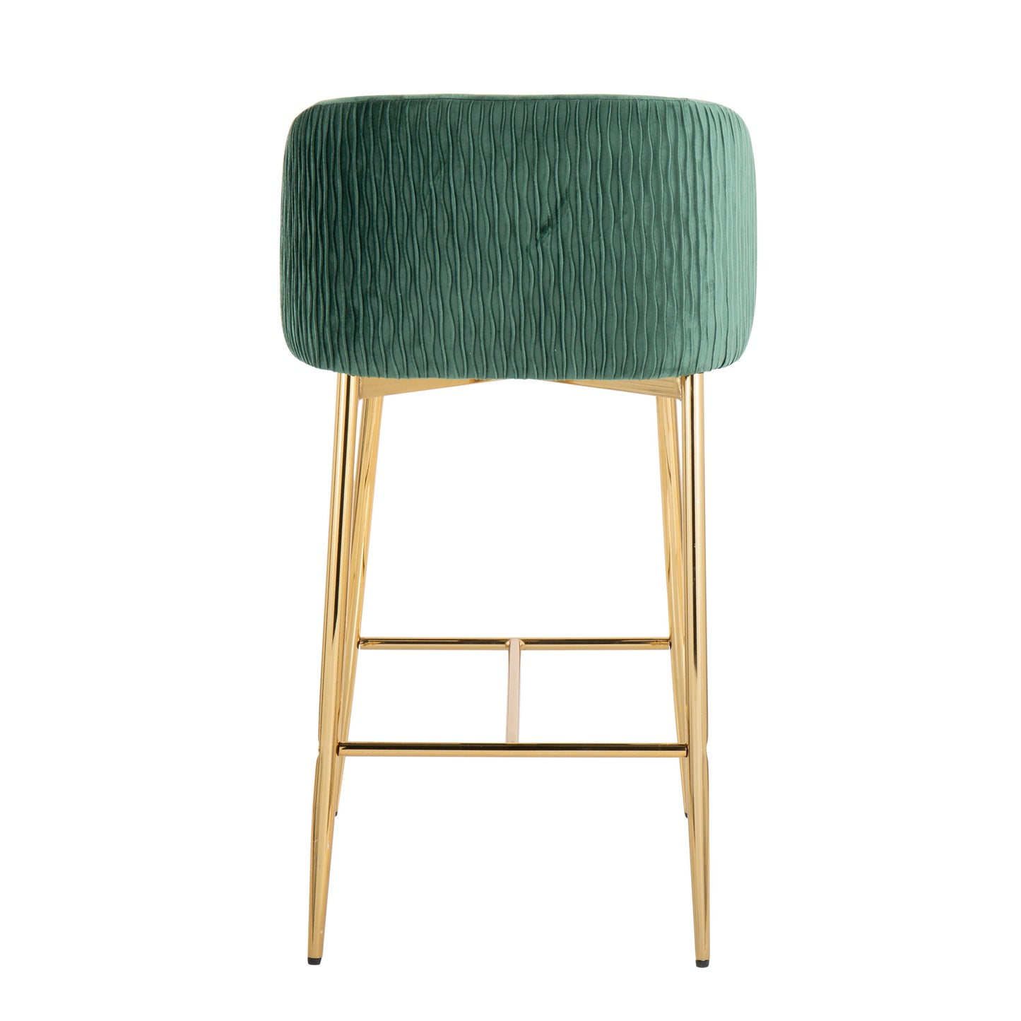 Fran - Pleated Waves Contemporary / Glam Fixed Height Counter Stool (Set of 2) - Gold / Green