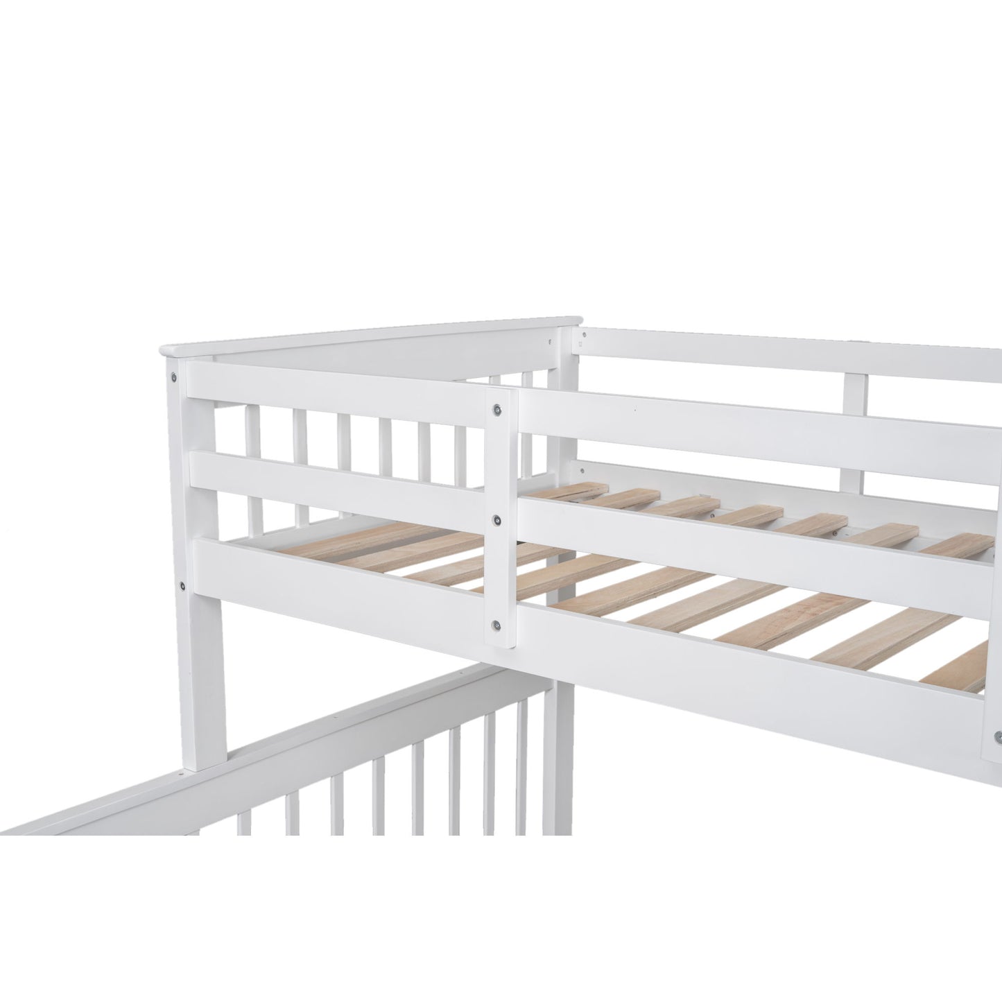 Twin Over Full Bunk Bed With Twin Size Trundle, Storage And Guard Rail For Bedroom - White