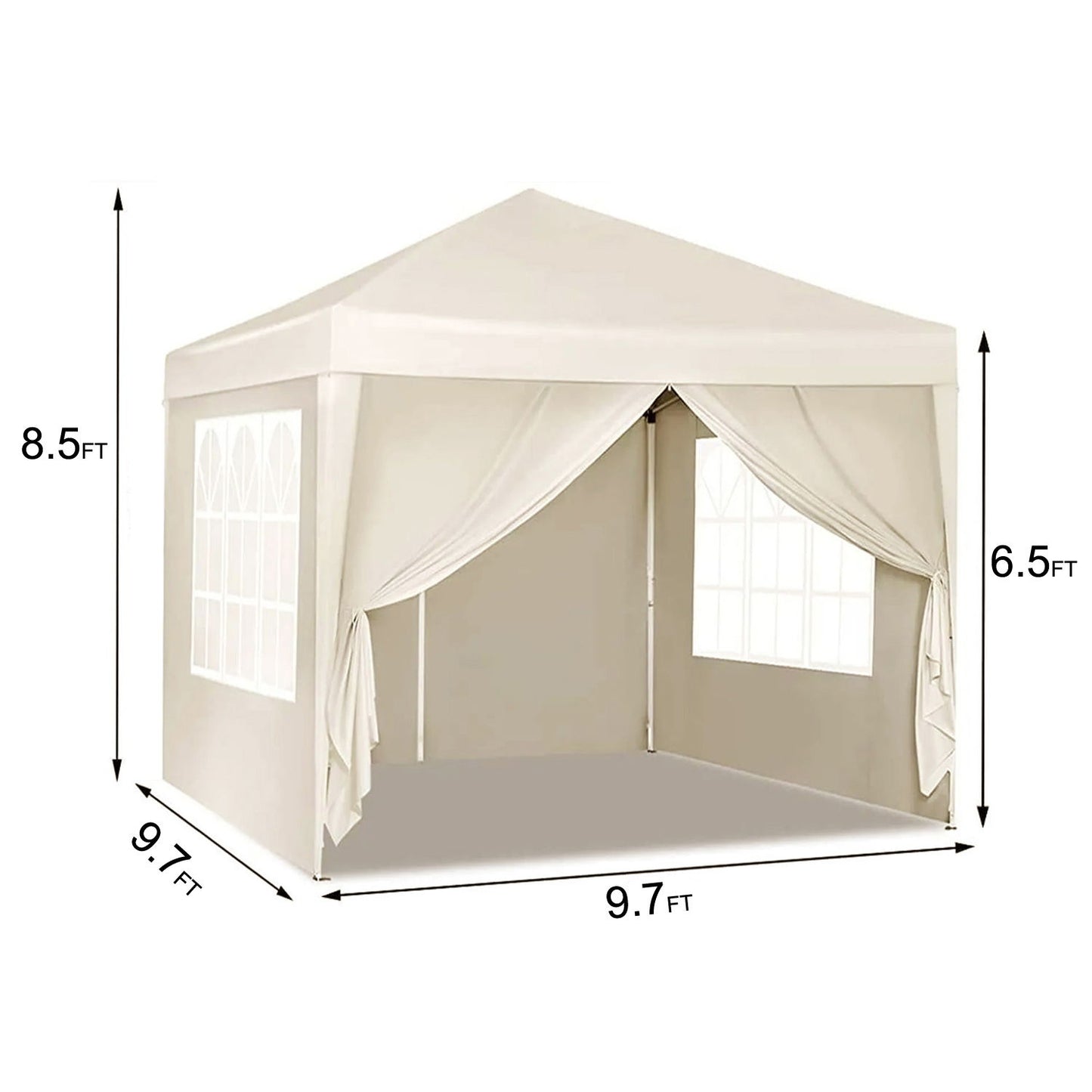 10'X10' Folding Canopy With 4 Removable Sidewalls Outdoor Event Shelter UPF 50+ Gazebo Portable Tents For Parties Beach Camping Wedding Ez Pop Up Canopy 4 Pieces Weight Bag + Carry Bag - Beige