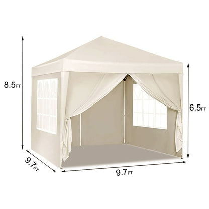 10'X10' Folding Canopy With 4 Removable Sidewalls Outdoor Event Shelter UPF 50+ Gazebo Portable Tents For Parties Beach Camping Wedding Ez Pop Up Canopy 4 Pieces Weight Bag + Carry Bag - Beige