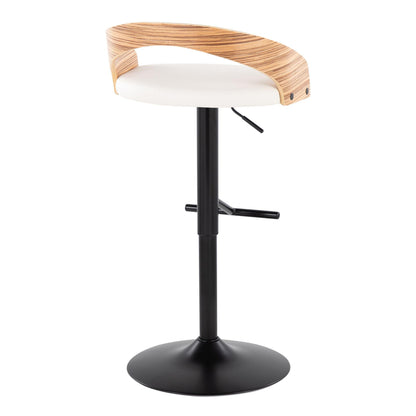 Grotto - Contemporary Adjustable Barstool With Swivel With Straight T Footrest (Set of 2) - Black / Zebra / White