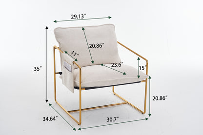Upholstered Hanging Armchair With Arm Pocketsmetal Frame, Gold-Plated Craftsmanship, Crushed Foam Cushions And Skin-Friendly Woven Fabric For Living Room (Set of 2) - Beige