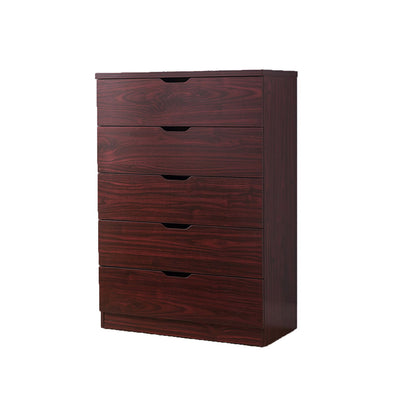 5 Drawer Bedroom Dresser, Home Chest Cabinet With Cut - Out Handles - Mahogany