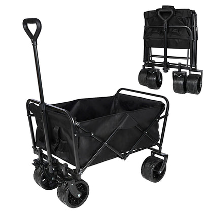 100L Collapsible Folding Beach Wagon Cart With 220Lbs Large Capacity, Wagons Carts Heavy Duty Foldable With Big Wheels For Sand, Garden, Camping - Black