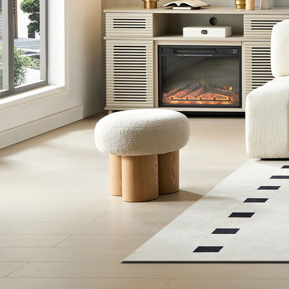 Mushroom Stool With Plush Cushion, Wooden Barrel Pipe - Greige / Walnut