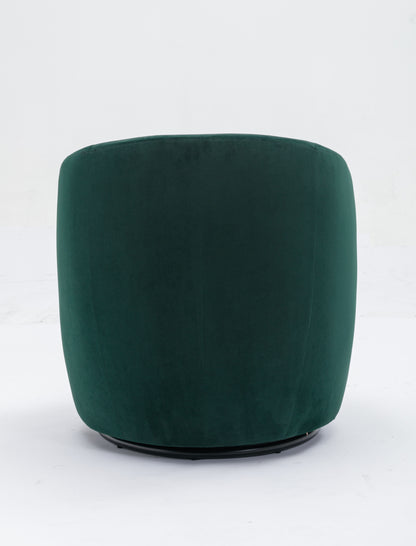 Velvet Fabric Swivel Accent Armchair Barrel Chair With Black Powder Coating Metal Ring - Green