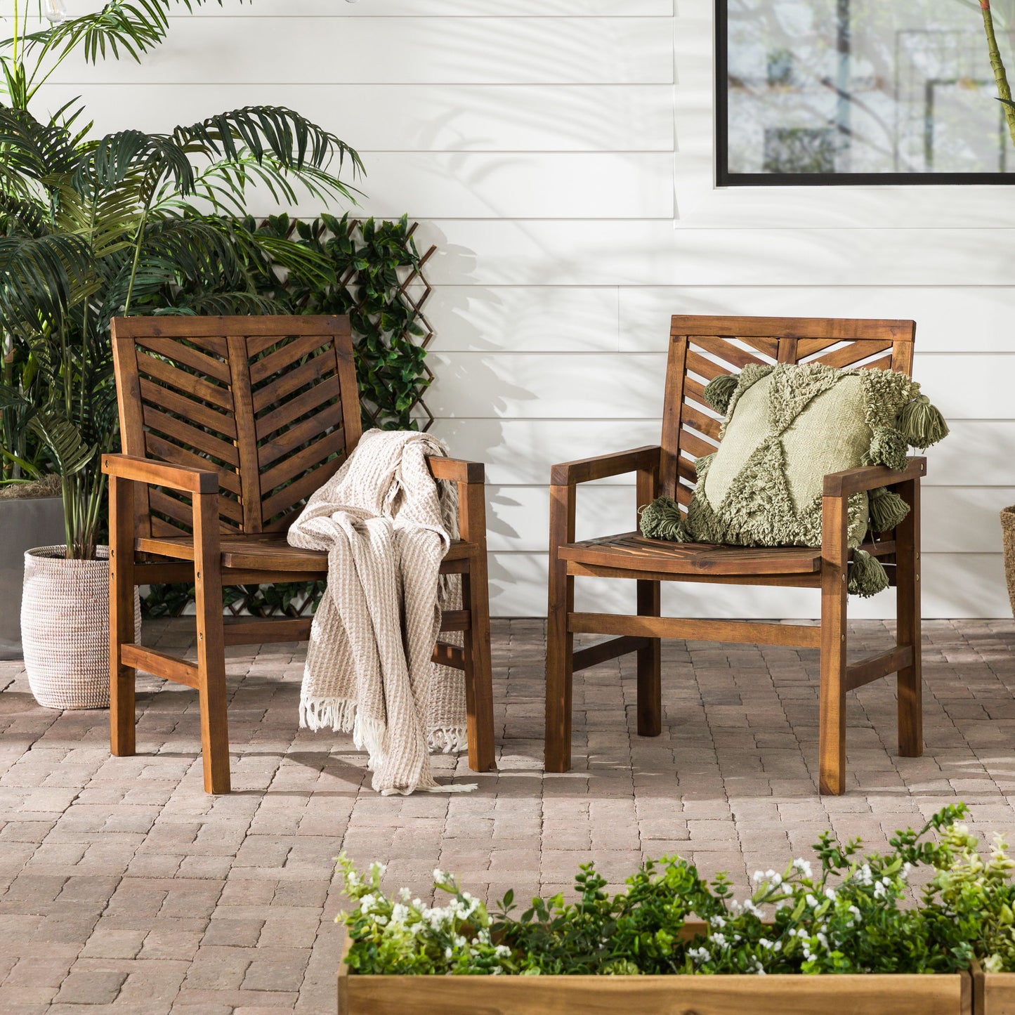 Modern 2 Piece Chevron Patio Chairs Dark - Brown