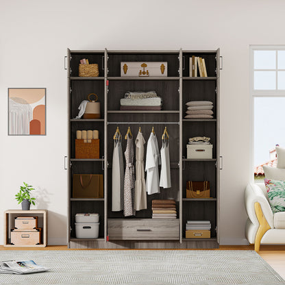 Contemporary 4 Door Wardrobe With 1 Drawer And Top Cabinet - Gray