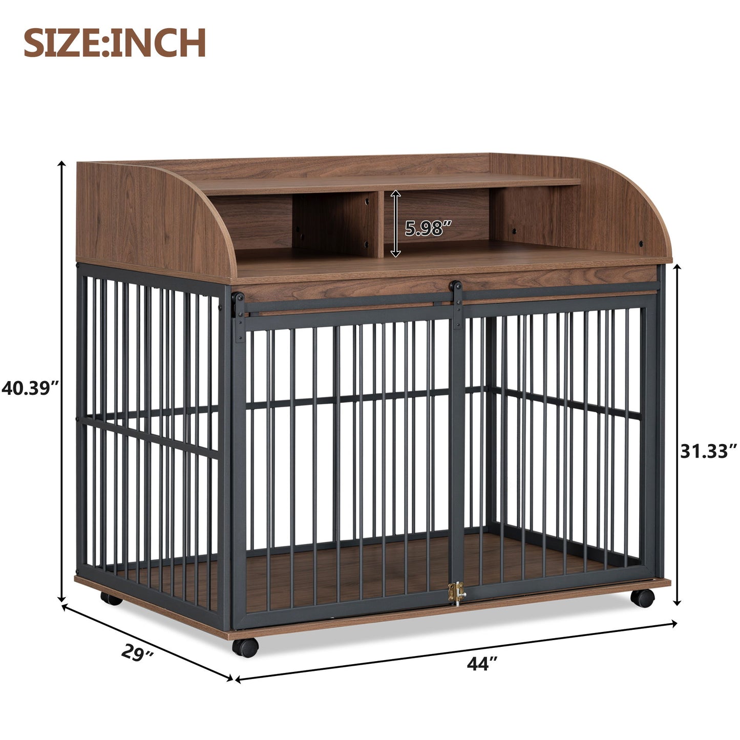 Heavy Duty Large Dog Crate Furniture For Large Medium Dog With Lockable Wheels, Wooden Dog Crate Dog Kennel, End Table Crate With Double Layer Storage - Brown