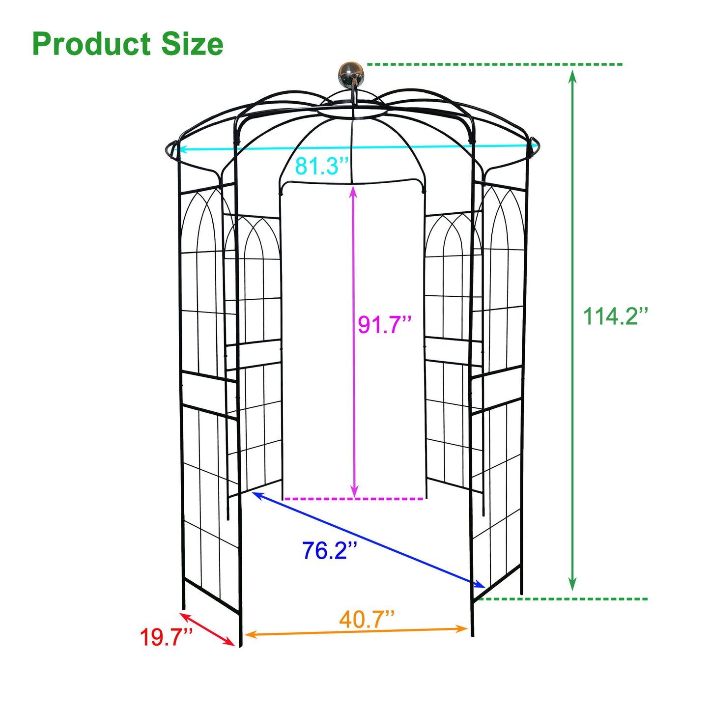 Metal Garden Arch Iron Garden Arbors Gazebo Dia High Birdcage Shape Pergola Pavilion For Wedding Ceremony Outdoor - Black