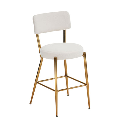 Modern Teddy Fabric Upholstered Bar Stools (Set of 4) - White / Gold