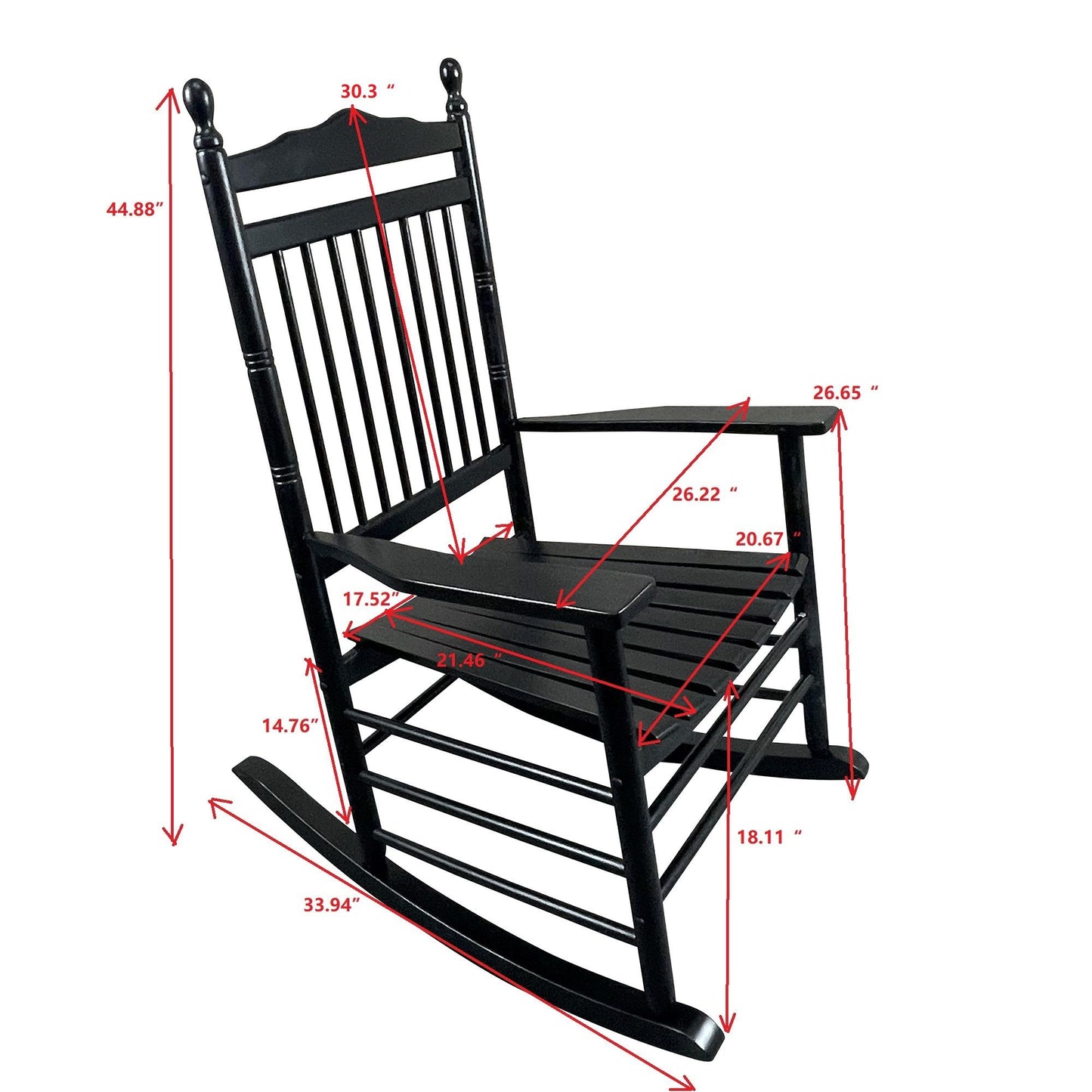Balcony Porch Adult Rocking Chair - Black - Wood