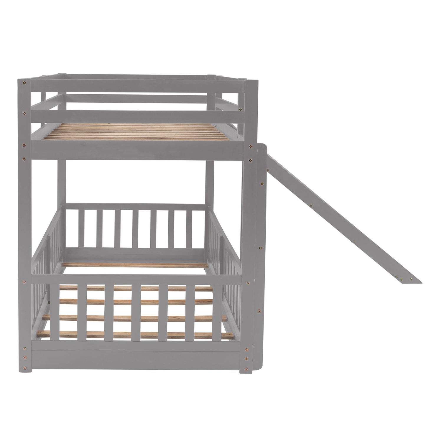 Twin Over Twin Classic Bunk Bed & Slide And Ladder - Gray