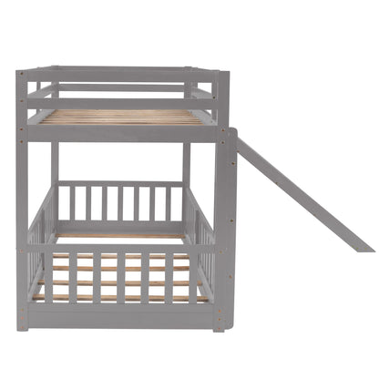 Twin Over Twin Classic Bunk Bed & Slide And Ladder - Gray