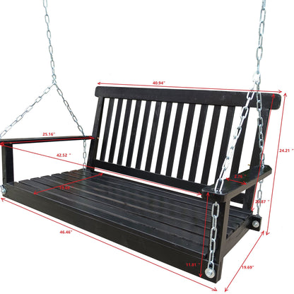 Front Porch Swing With Armrests For Outdoor Patio, Garden Yard, Backyard Or Sunroom - Black