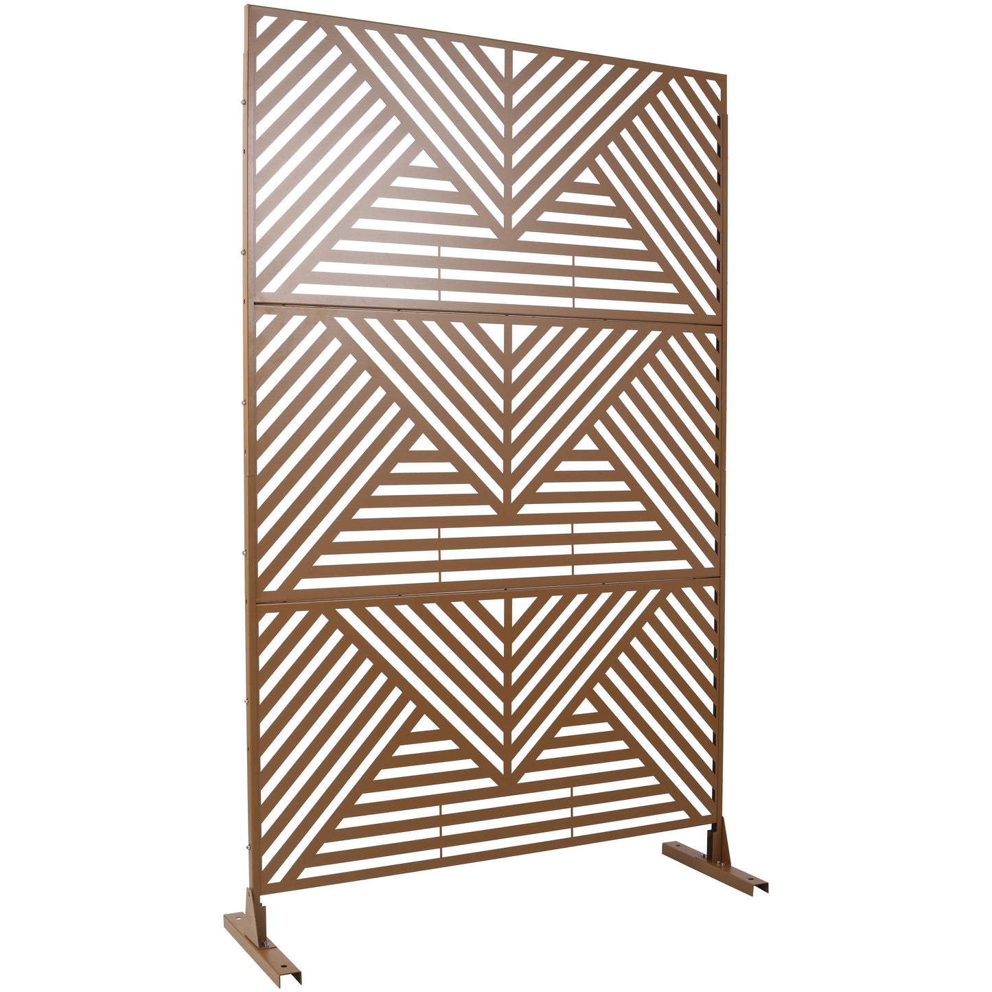 Freestanding Decorative Privacy Screen For Deck Balcony Patio, Metal Privacy Screen - Brown