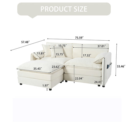 Modern Chenille Deep Seat Sectional Sofa Cloud Couch With Ottoman, Upholstered Modular L Shaped Couch For Living Room Apartment, Office - Beige