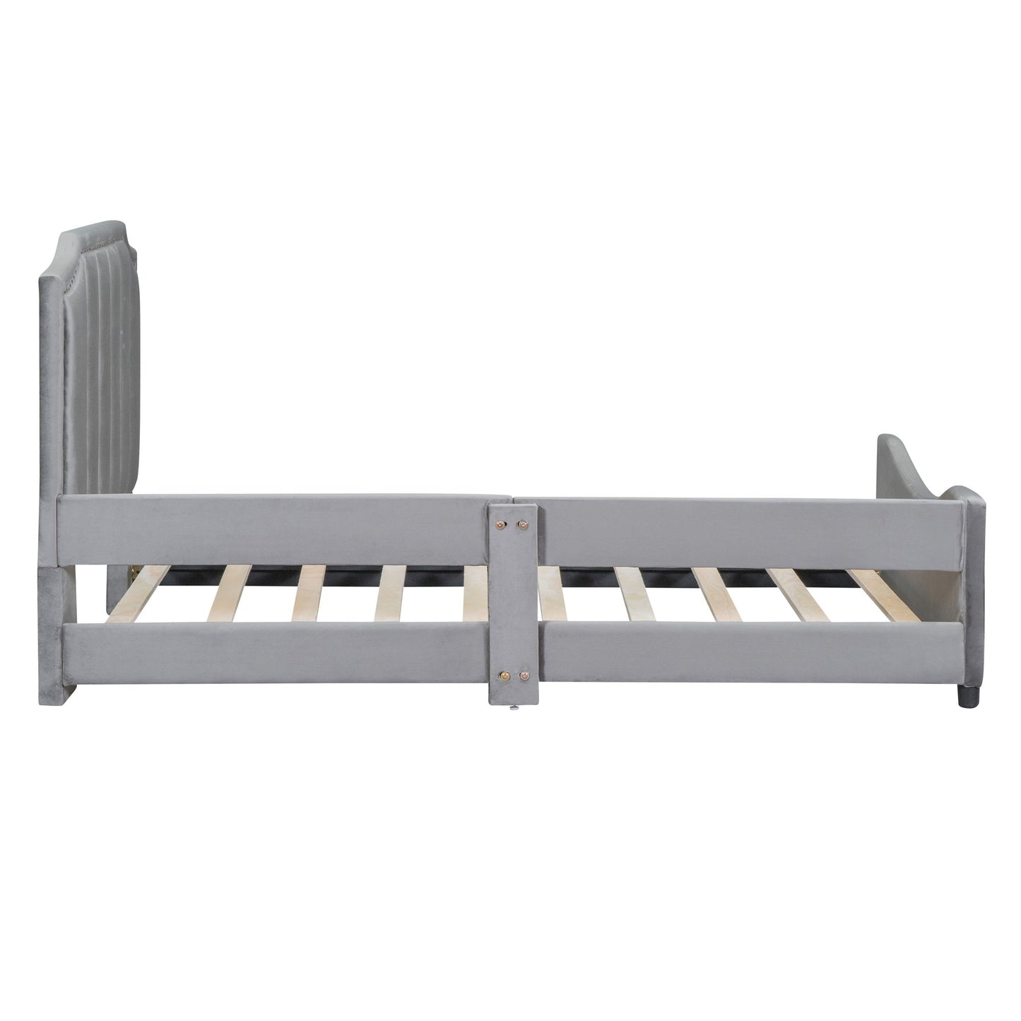 Twin Size Upholstered Daybed With Classic Stripe Shaped Headboard - Gray