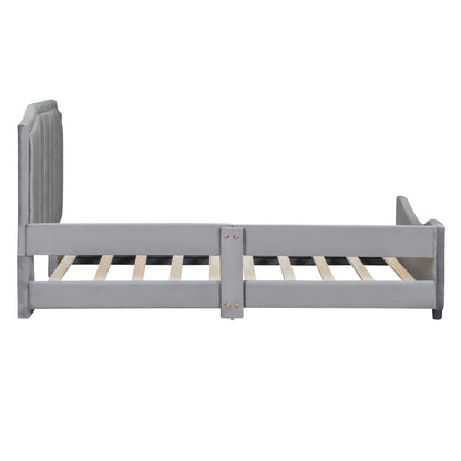 Twin Size Upholstered Daybed With Classic Stripe Shaped Headboard - Gray
