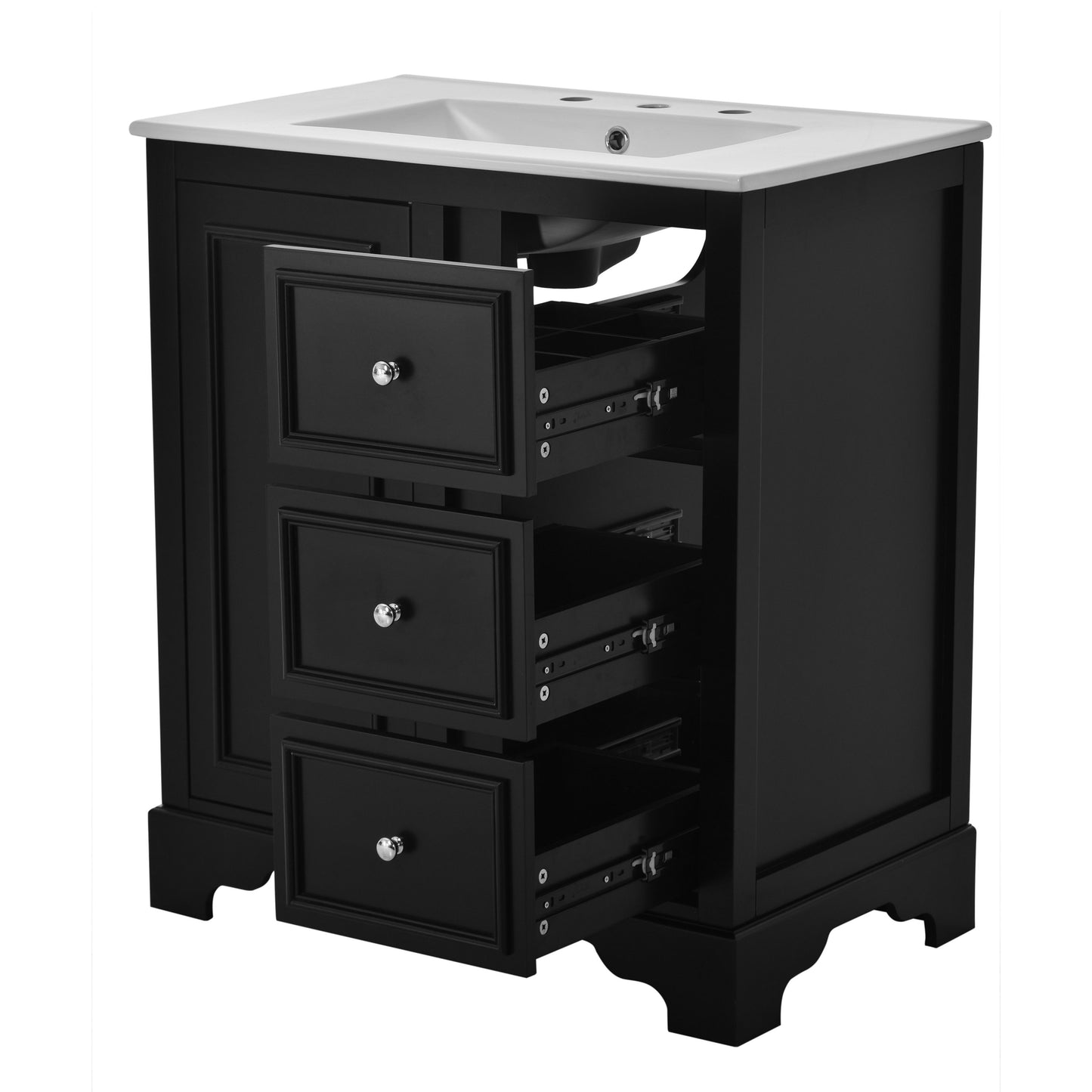 Bathroom Vanity Cabinet With Ceramic Basin, 3 Drawers And Adjustable Shelves - Black