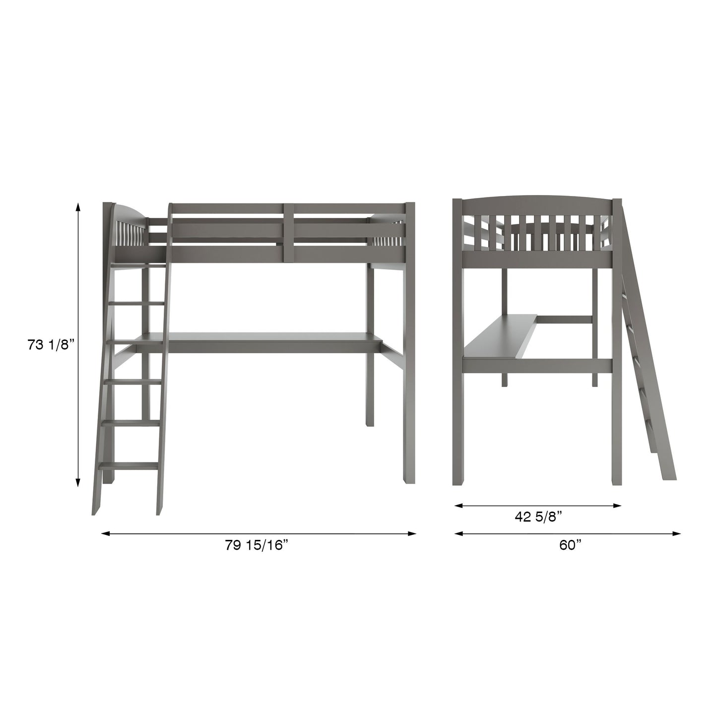 Everest - Twin Size Loft Bed Frame With Stairs High Loft Bed With Desk And Storage, Solid Wood - Gray