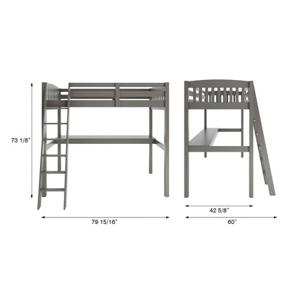 Everest - Twin Size Loft Bed Frame With Stairs High Loft Bed With Desk And Storage, Solid Wood - Gray