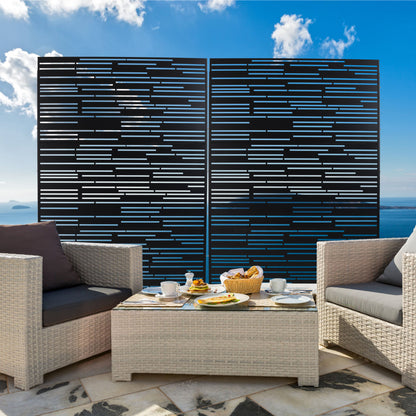 Outdoor & Indoor Privacy Screen Freestanding Decorative Panel Steel - Black