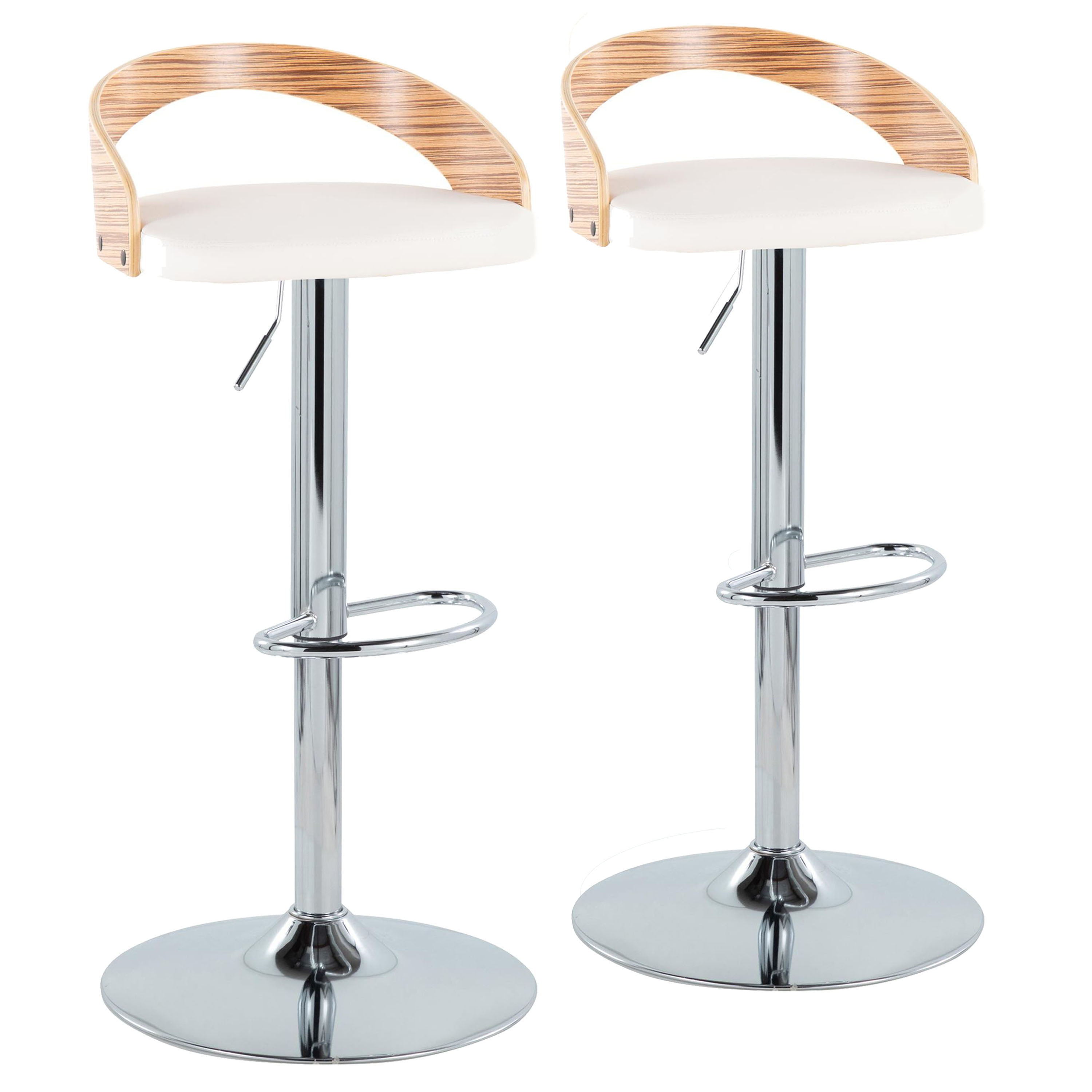 Grotto - Mid-Century Modern Adjustable Height Barstool With Swivel With Oval Footrest (Set of 2) - Chrome / Zebra / White