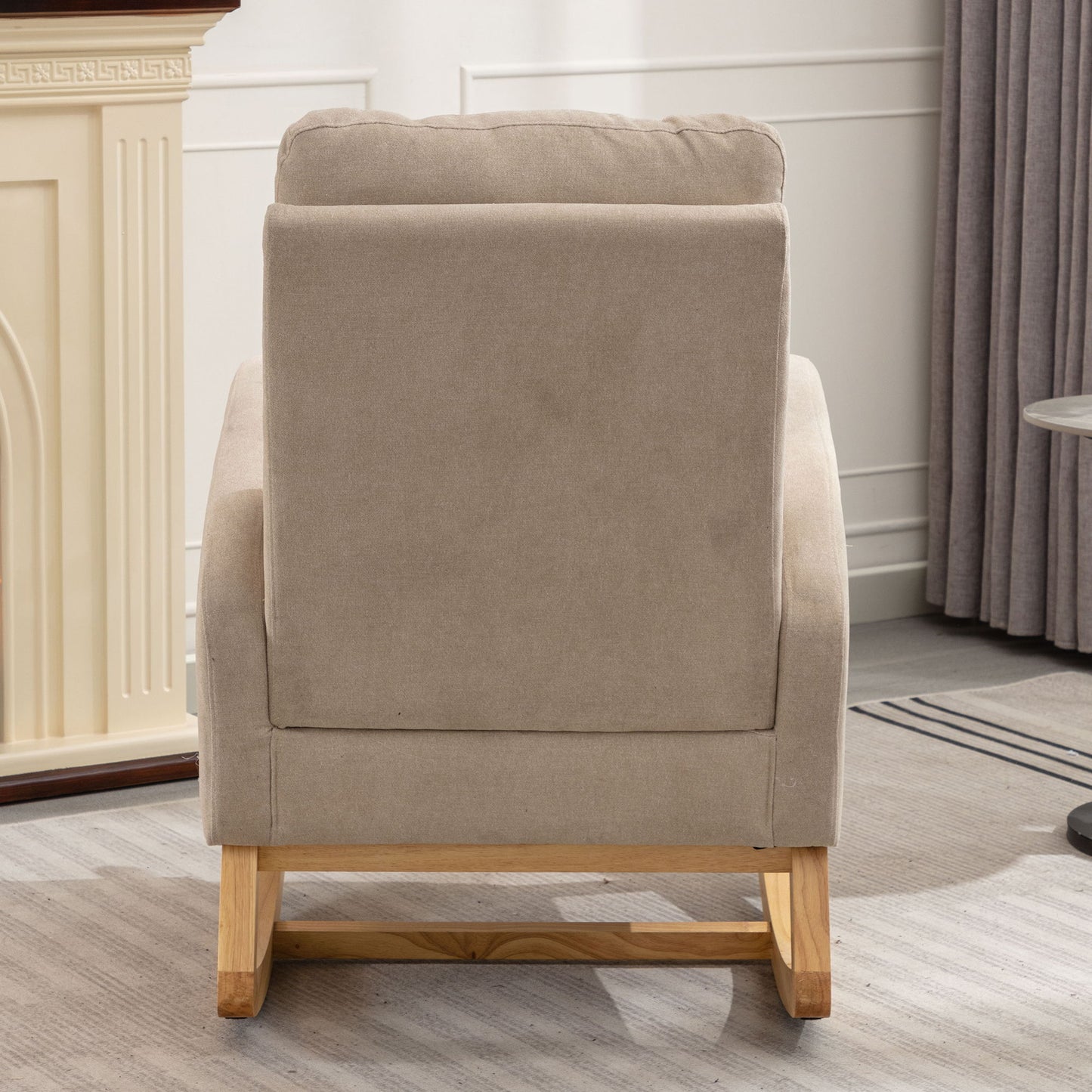 Accent Rocking Chair With Footrest High Back Rubber Wood Rocking Legs Bedroom Living Space - Beige